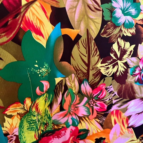 100% silk CACHE TOP KAFTAN PONCHO BLOUSE tropical floral design - Picture 10 of 10